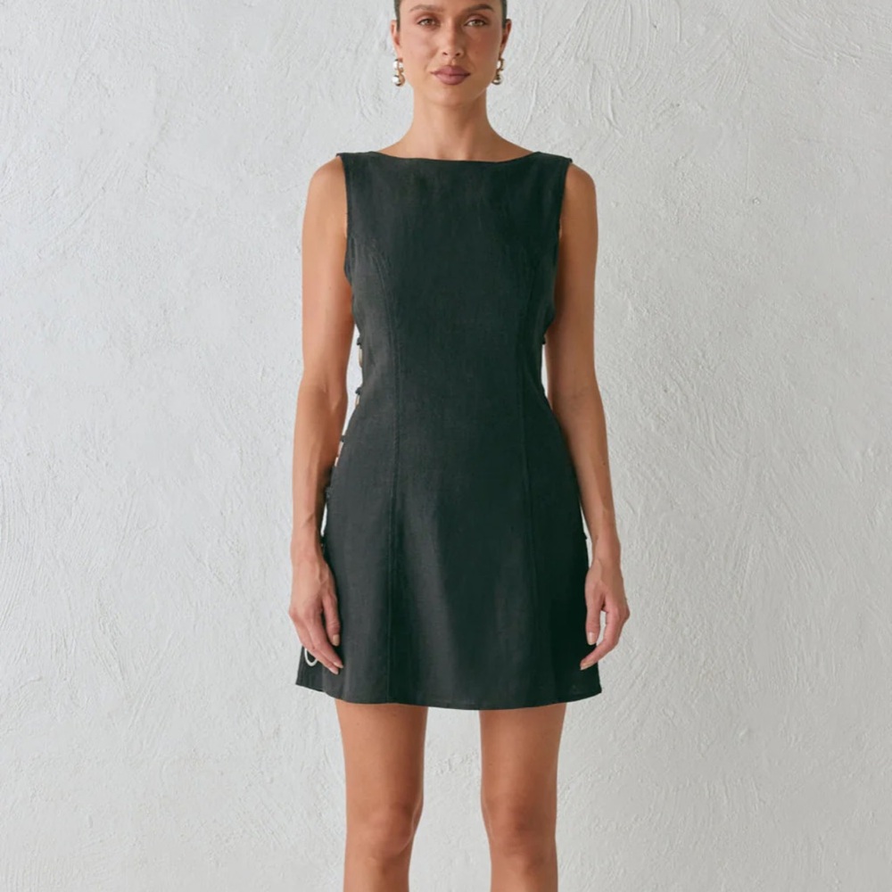 Black Mini Dress with Side Ring Detail - Women's Dress - Picture 2 of 4